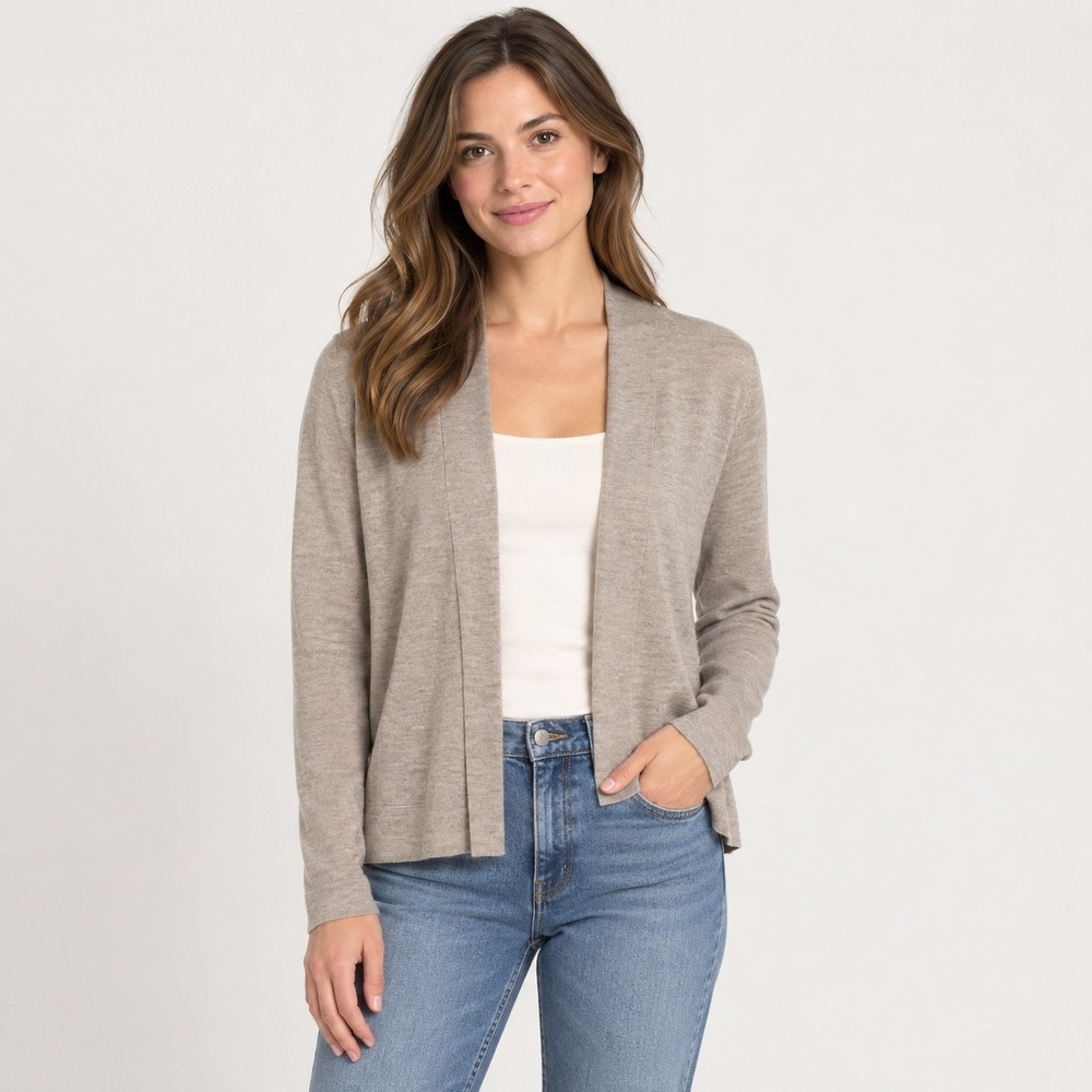 Banana Republic Womens Oatmeal Beige 100% Merino Wool Open Front Cardigan M